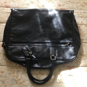 Black Leather Tote Bag with Gold Hardware